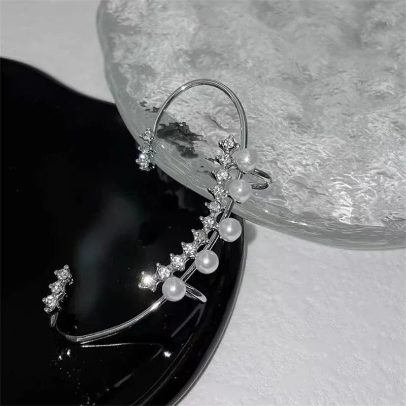 Silver Color Pearl Ear Cuff β Vintage Crystal Zircon Ear Clip, No Piercing Required, Fashion Jewelry for Women